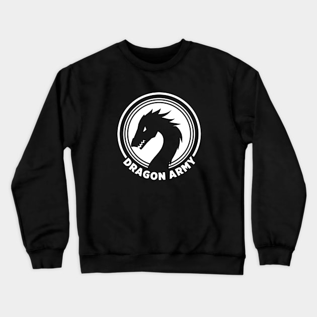 Dragon Army White Logo Crewneck Sweatshirt by gocomedyimprov